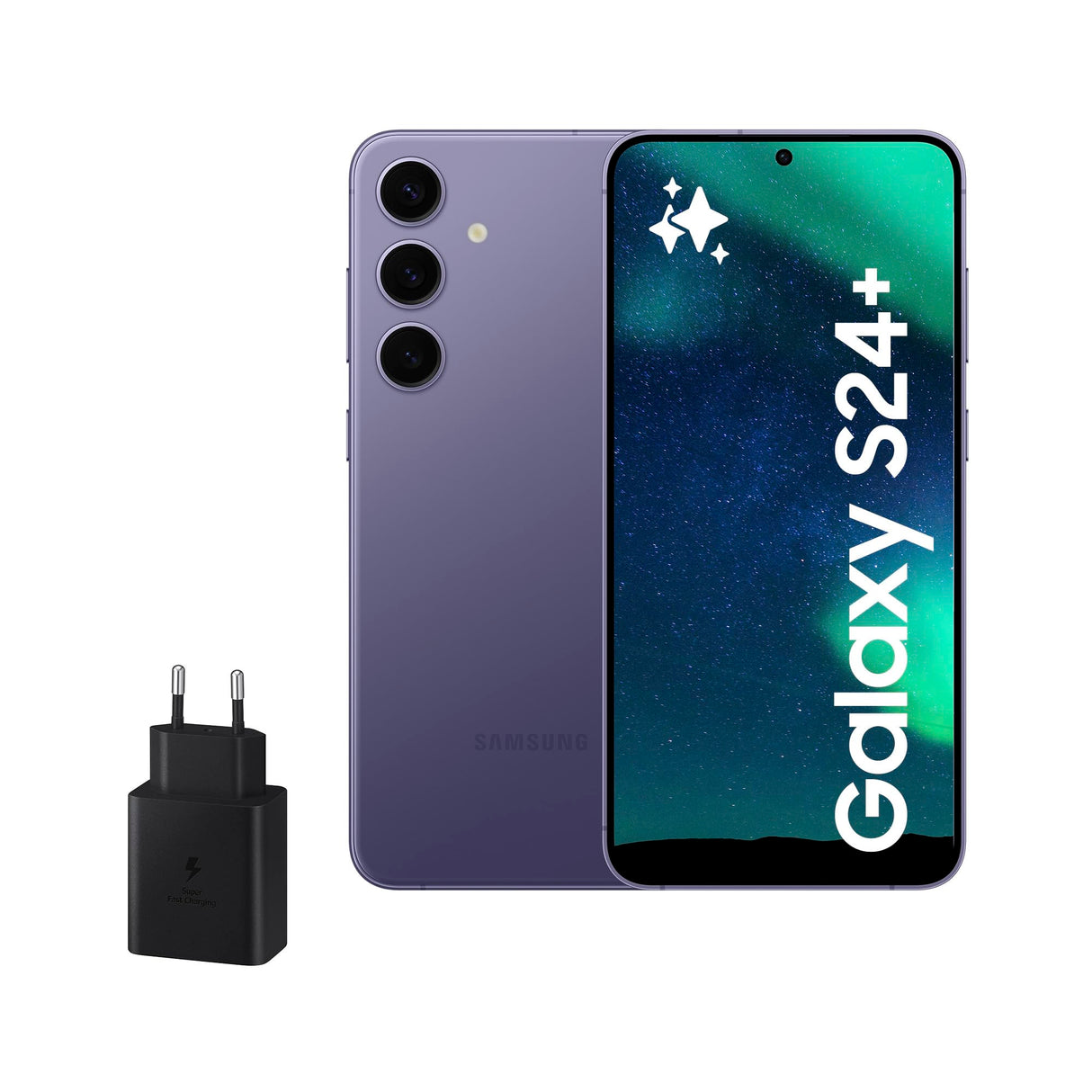 Samsung Galaxy S24+ y Cargador 45W, Móvil con IA, Smartphone Android, 12GB RAM Más Rápida, 512GB Almacenamiento, Cámara 50MP, Gran Pantalla, Batería Larga Duración, Violeta Cobalt (Versión Española)