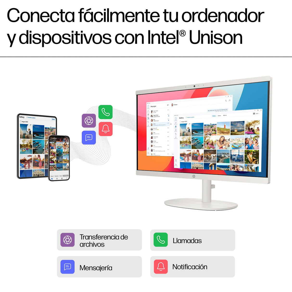 HP All-in-One 22-dg0038ns - Ordenador de 21.5" (Intel N100, 8GB RAM, 256GB SSD, Intel UHD Graphics, FreeDos) - White - Teclado QWERTY Español