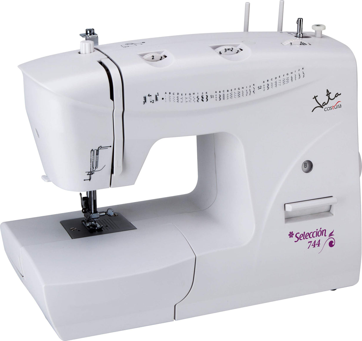 Jata MC744 Máquina de Coser con 33 Diseños de Puntada Pespunte y Zigzag Ojal en 4 Tiempos Con Pedal Electrónico para Control de Velocidad Juego Completo de Accesorios