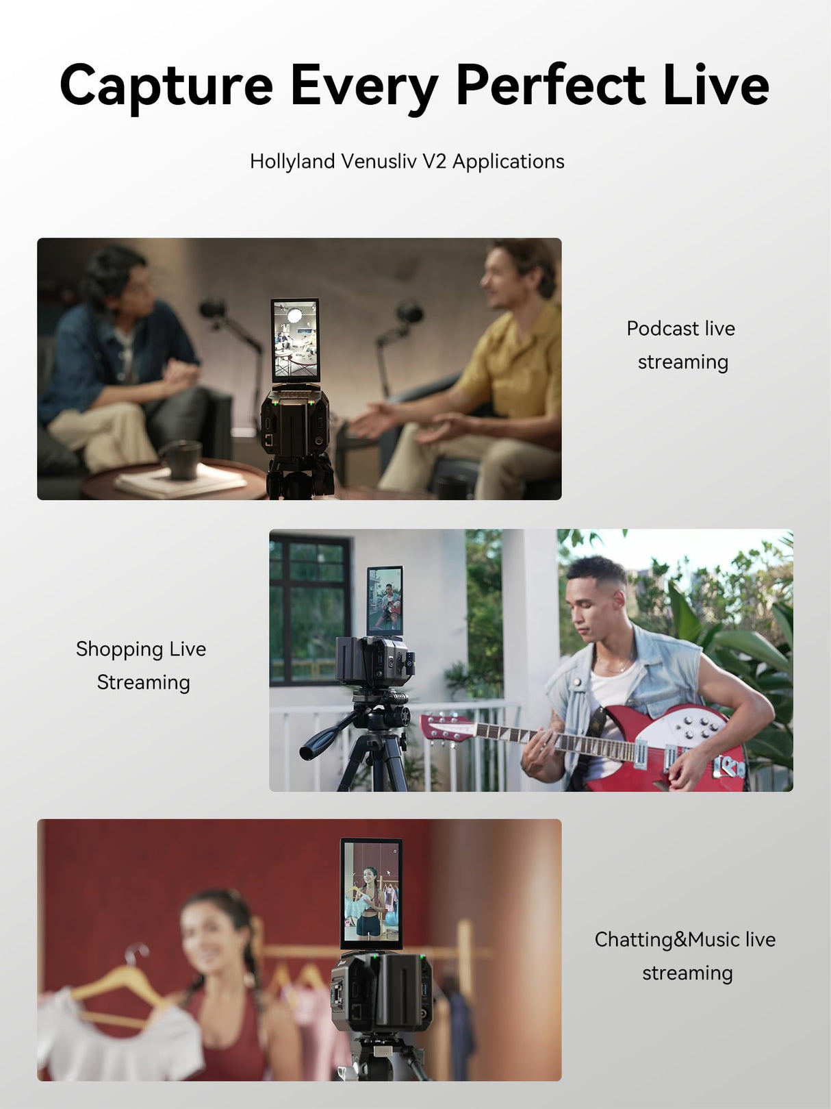 Hollyland VenusLiv V2 Inalámbrico Live Streaming Cámara, 4K30p/RTMP/USB-C/HDMI Salida de vídeo, Stream LAN/Wi-Fi, para la instalación incorporada Tiktok/Youtube/Facebook/Twitch Live Streaming