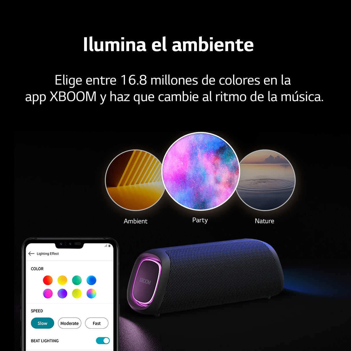 LG XBOOM Go XG5QBK - Altavoz Inalámbrico, Bluetooth, 20W, Sonido Sound Boost, Resistente al Agua IP67, Autonomía 18h, Color de Luces LED Variable, Amplia Conectividad, Color Negro