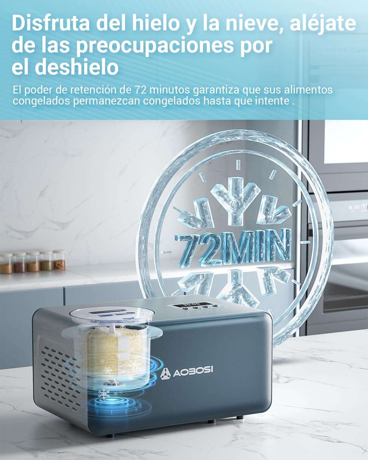 Máquina Para Hacer Helados Aobosi, Heladera con bol de congelación, Máquina de helados con Compresor, Fácil de Operar, Haz Deliciosos helado - 2L Acero Inoxidable