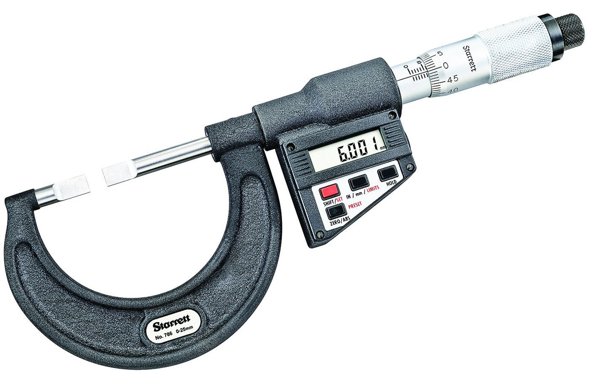 Starrett 786MEP-25 - Pantalla LCD de micrometro sin giro (grosor de 0 a 25 mm, graduación de 0,001 mm)