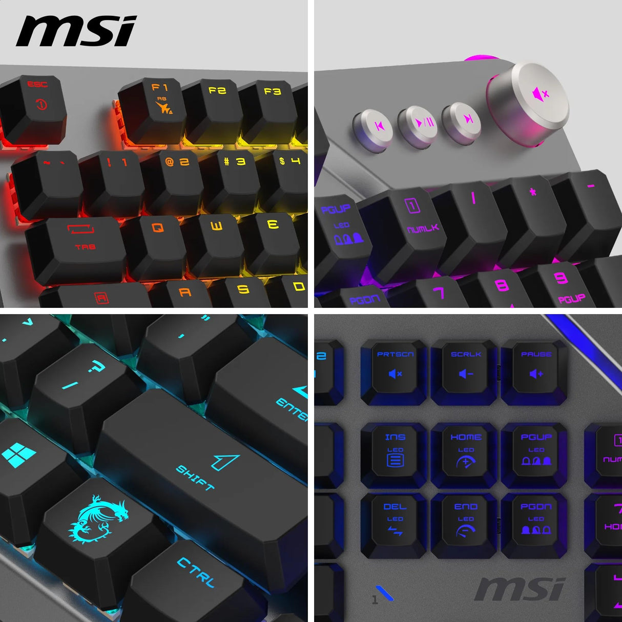 MSI Strike 600 Silent FR Teclado Gaming Silencioso - Interruptores táctiles Kailh Midnight Pro Silent, Teclas ergonómicas, Base Antideslizante, RGB Mystic Light por Tecla, USB 2.0 - Tamaño Completo