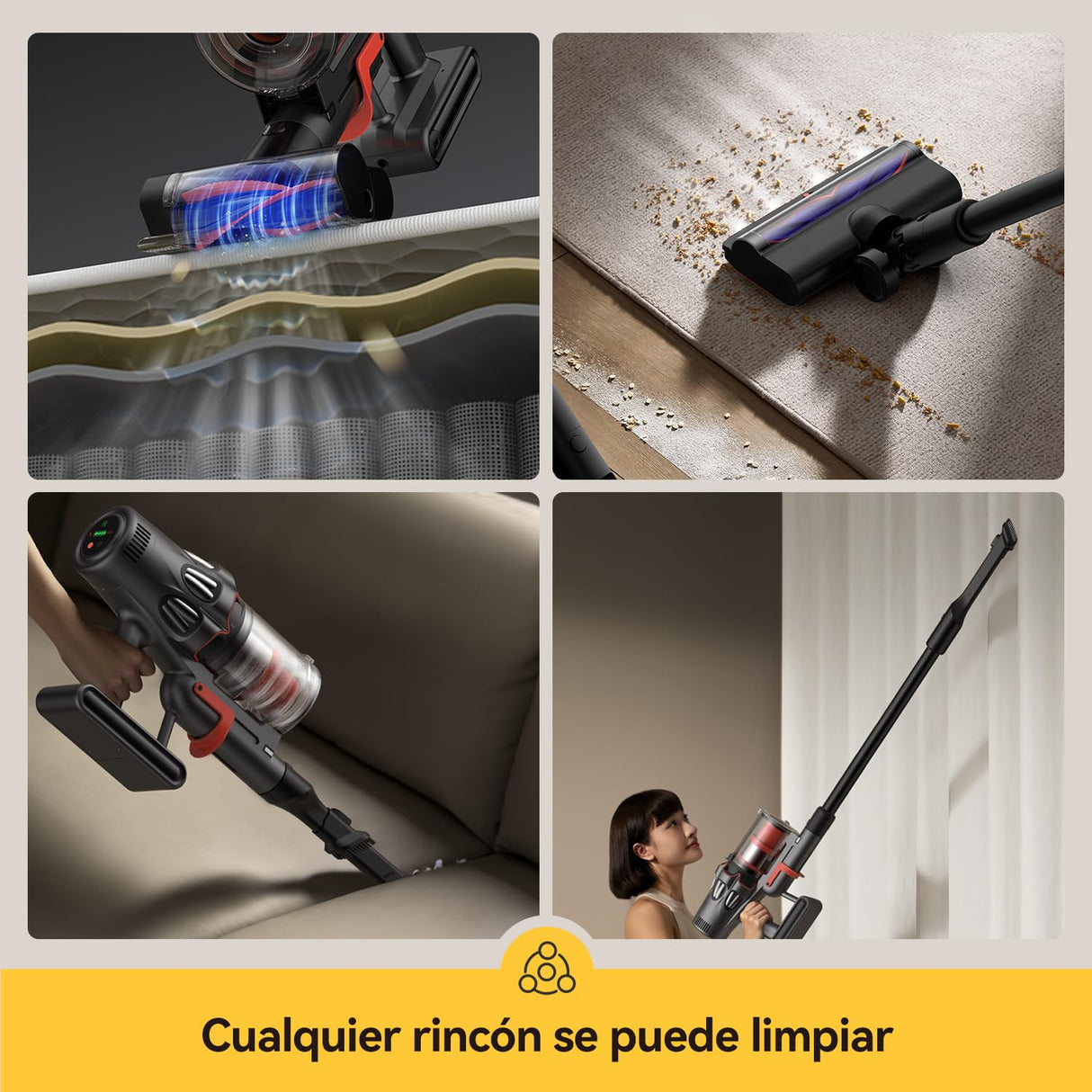 Deerma Aspiradora sin Cable DEM-T50W 30kPa, 590W con 90 Min de Autonomía y Filtro HEPA, Optima para Mascotas y Suelos Duros