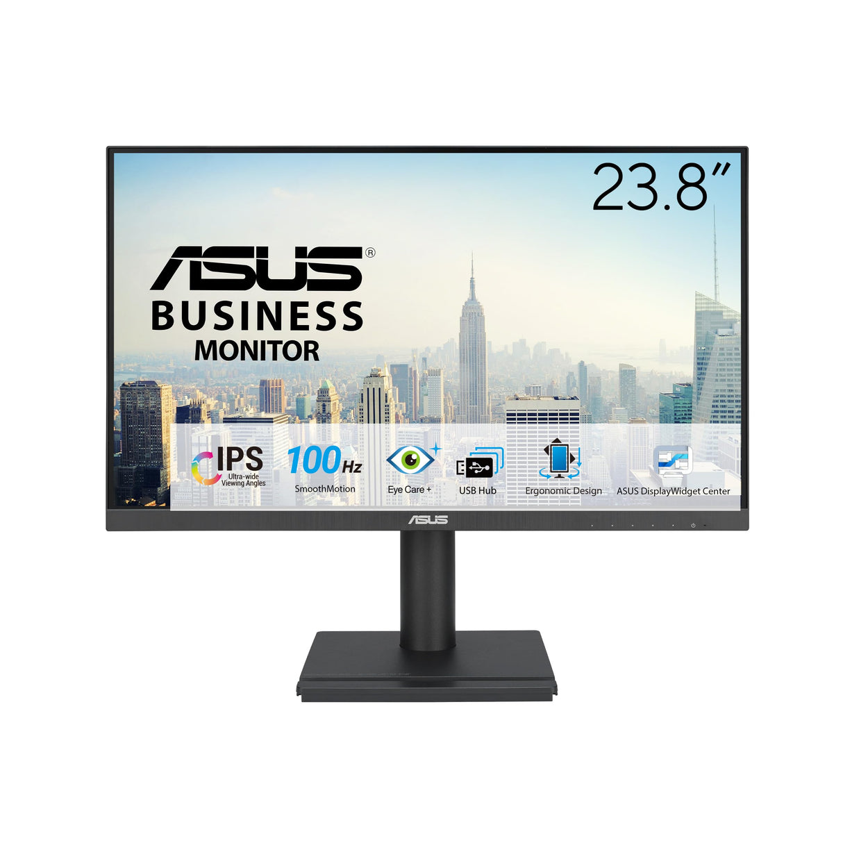 ASUS VA24DQFS Monitor profesional de 24 Pulgadas, IPS, Full HD, sin marco, 100 Hz, Adaptive-Sync, MPRT de 1 ms, HDMI, DisplayPort, VGA, luz azul baja, antiparpadeo, diseño ergonómico, montaje en pared