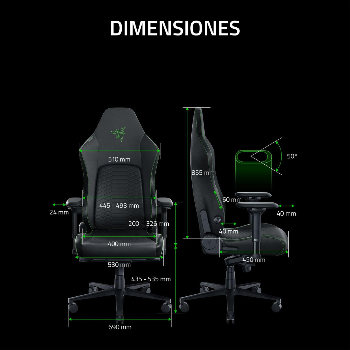 Razer Iskur V2 - Silla para Gamers con Soporte Lumbar adaptativo (Cojines de Espuma de Alta Densidad, Cuero sintético de Calidad EPU, Reposabrazos 4D) Verde