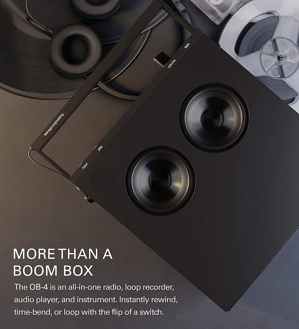 Teenage Engineering OB–4 Altavoz estéreo portátil inalámbrico con Bluetooth, radio FM, bacteria recargable y duradera con una duración de 40 horas, negro