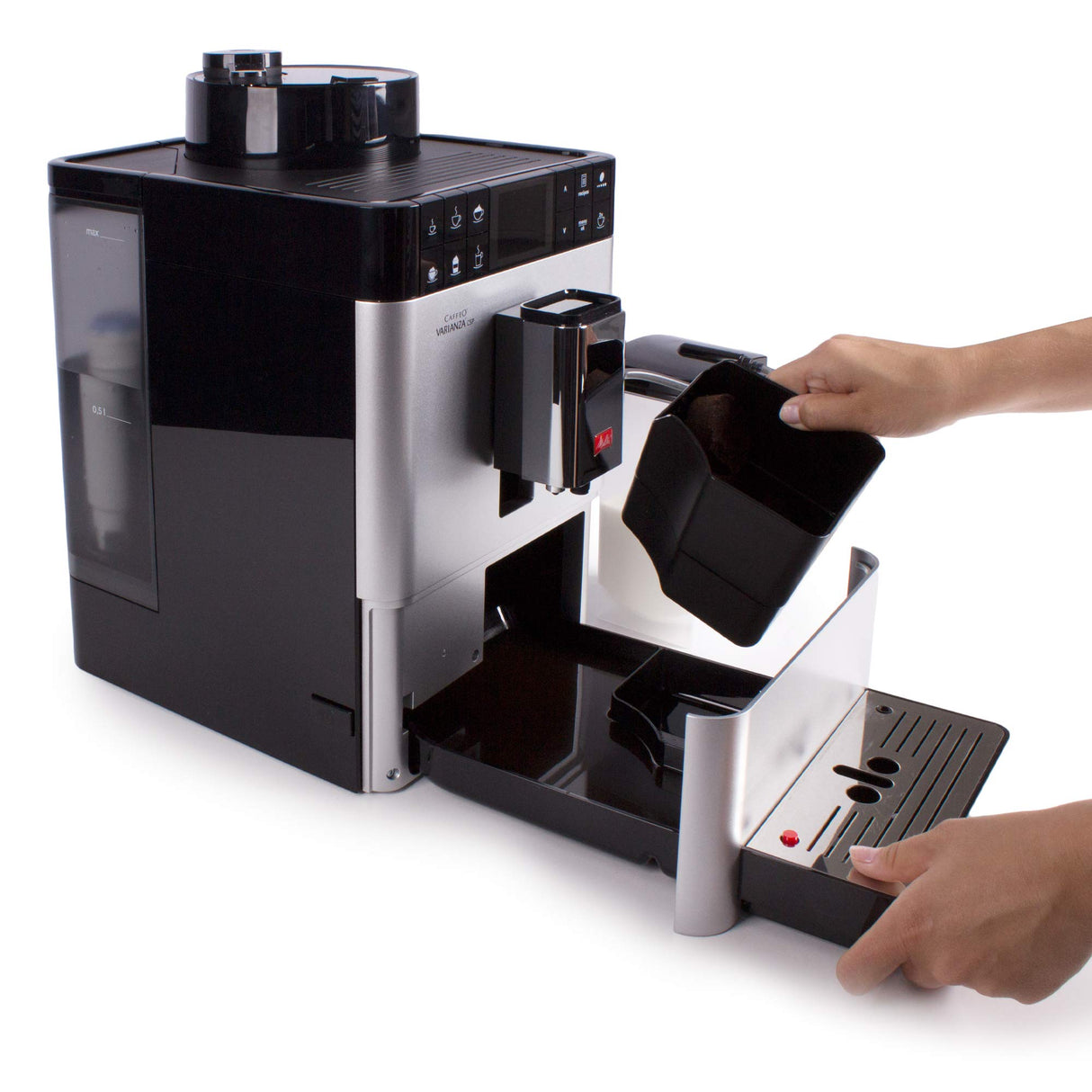 Melitta Caffeo Varianza CSP F570-101, Cafetera Molinillo, Café en Grano, Personalizable, Pantalla TFT, Limpieza Automática, 15 Bares, Plata, 1450 W, 1.2 litros, Acero Inoxidable, 5 Velocidades