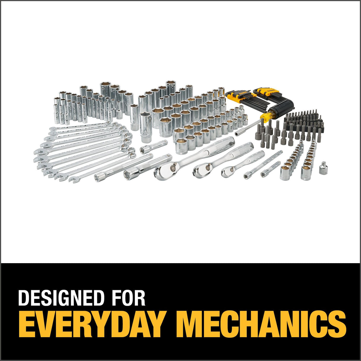 DEWALT Juego de herramientas mecánicas, unidad de 1/4" y 3/8" y 1/2", SAE/métrica, 205 piezas (DWMT81534)