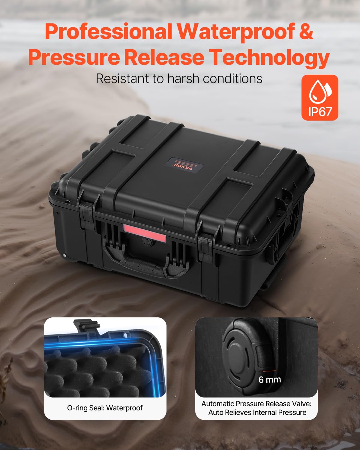 VEVOR Funda rígida resistente a la intemperie, funda protectora resistente con espuma precortada, ruedas y asas retráctiles para viajes, caza, militar, táctica, funda impermeable IP67 para cámaras