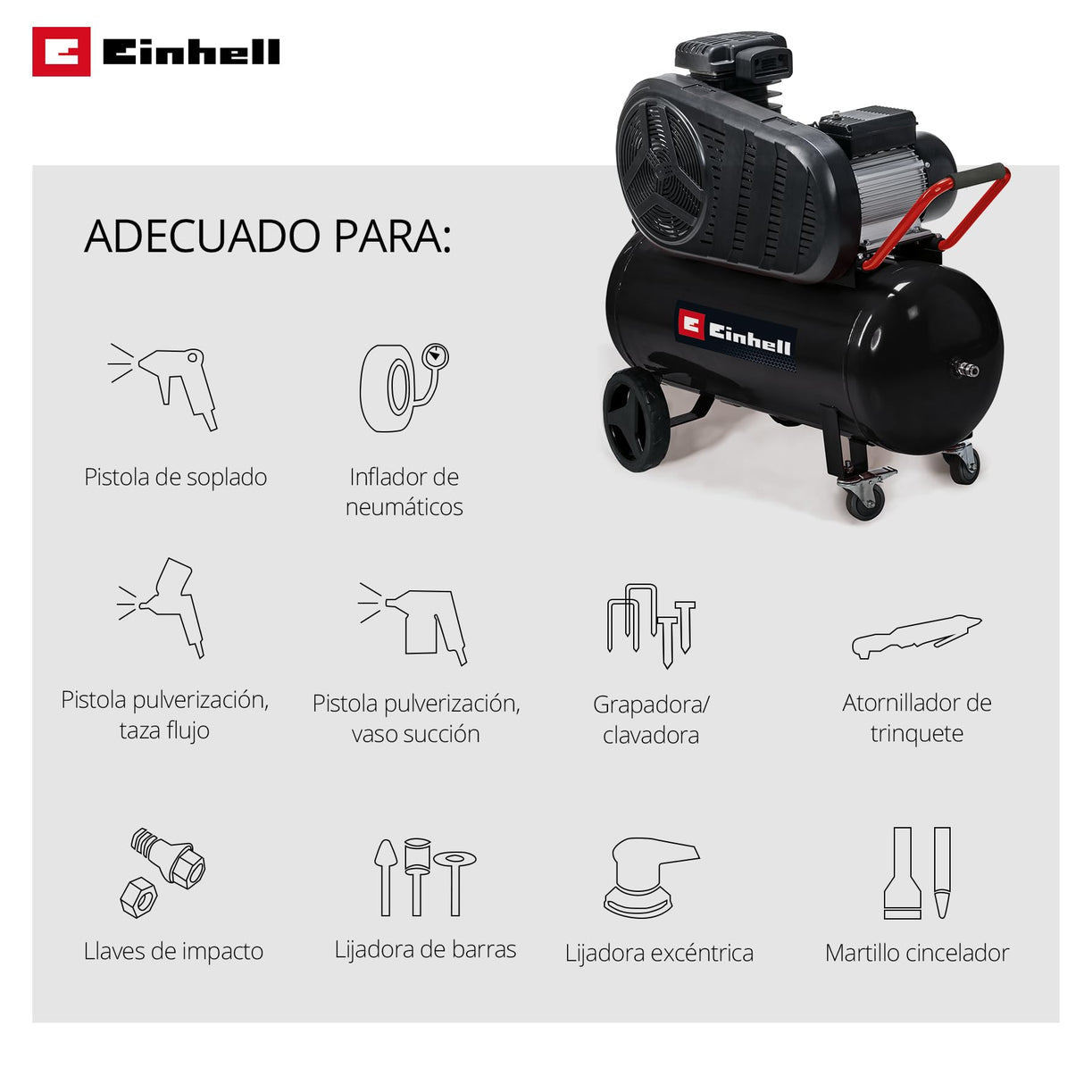 Einhell Compresor TE-AC 430/50/10 (3000 W, máx. 10 bar, depósito 50 L, potencia de aspiración 430 l/min, velocidad de motor 2850 rpm, reductor de presión, manómetro, acoplamiento rápido)