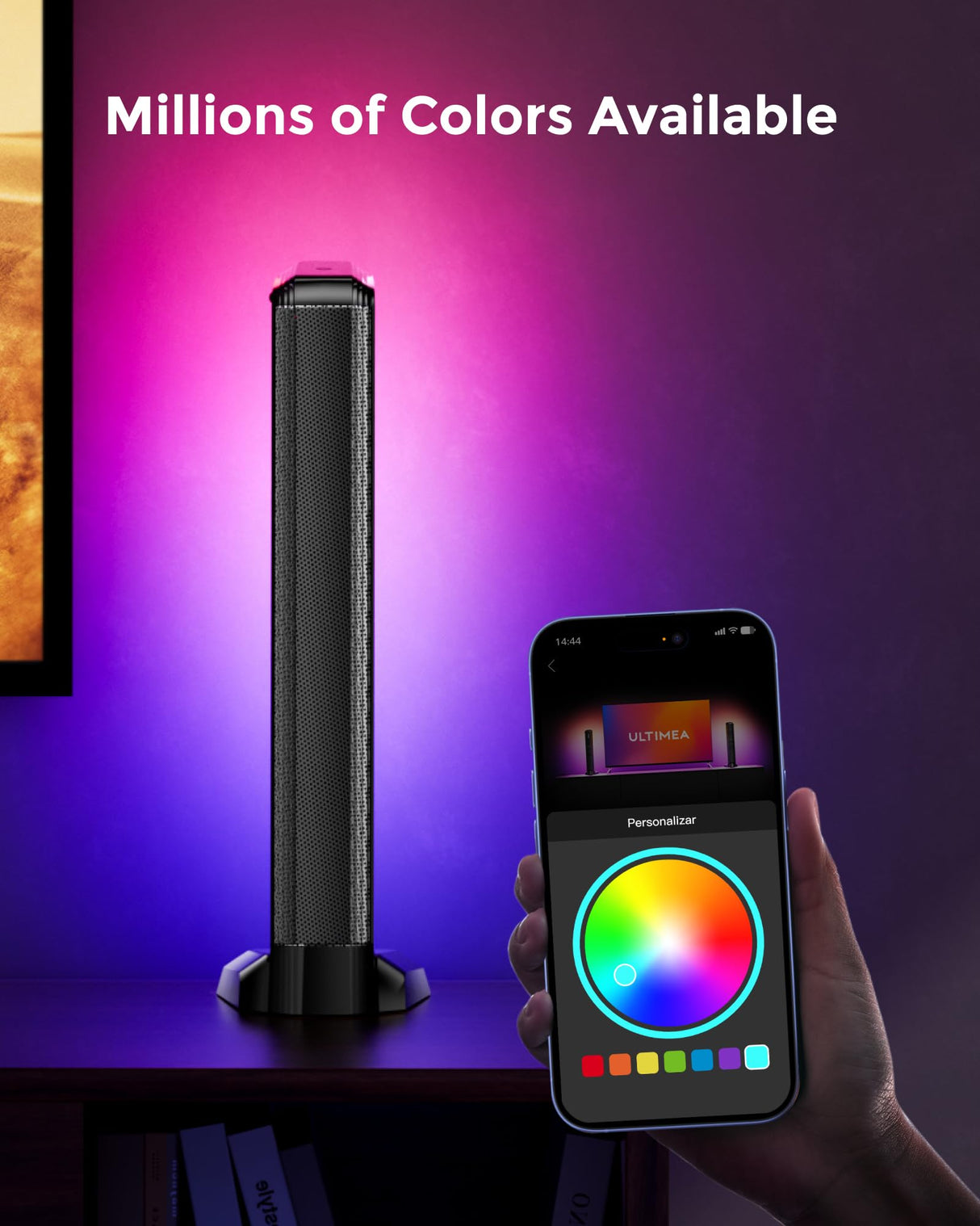 ULTIMEA 5.1 Canales Barra de Sonido TV con Dolby Atmos, Sistema de Sonido Envolvente para Smart TV con Subwoofer, Barra de Sonido PC Desmontable con Luz RGB, HDMI eARC/Opt/AUX/BT, Apollo S80