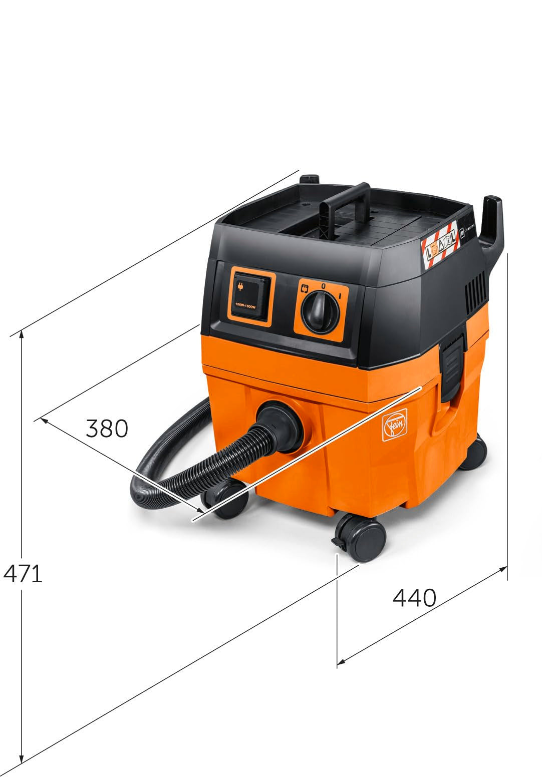 FEIN Dustex 25 L, Aspirador de obras para conexión de herramientas eléctricas, Aspirador en humédo/seco con cable de red 7,5 m, Potencia máxima de entrada 1380W. Homologación para la clase de polvo L.