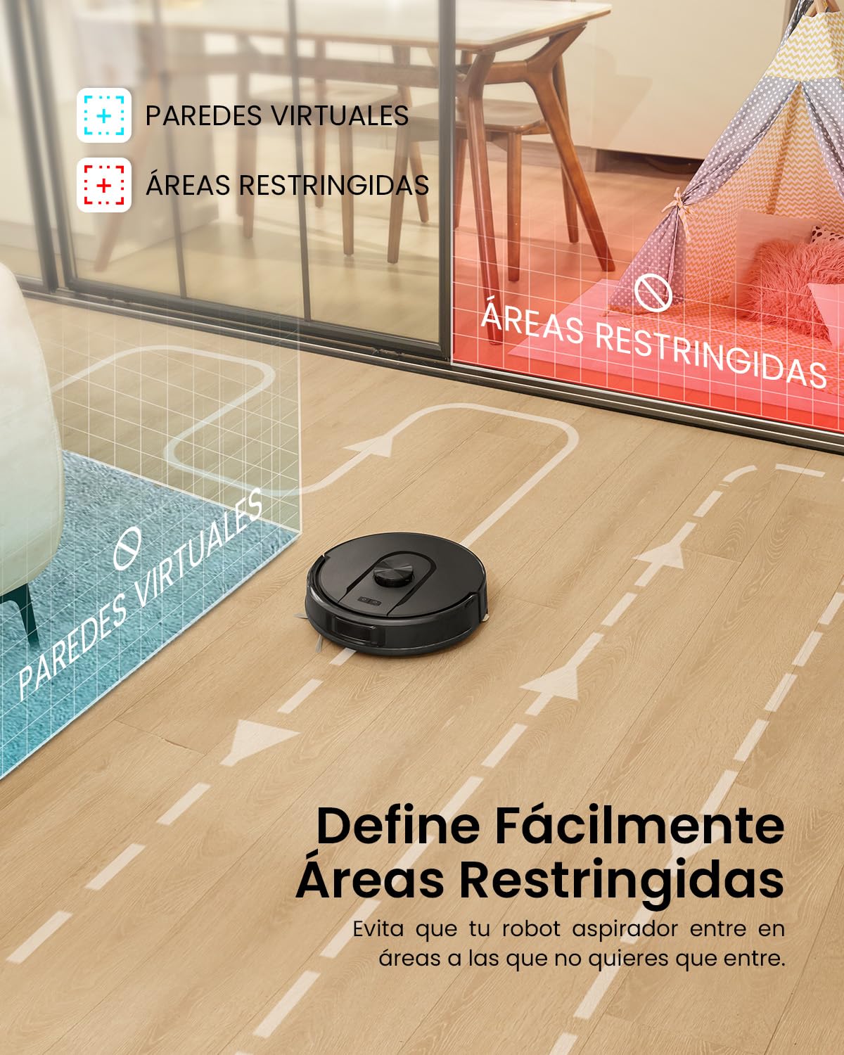 Vexilar Robot Aspirador y Fregasuelos W11 con Potente Succión 5000Pa, Robot Aspirador con Sistema de Navegación Láser Inteligente y Función de Mapeo Inteligente, Base Autovaciado, Negro