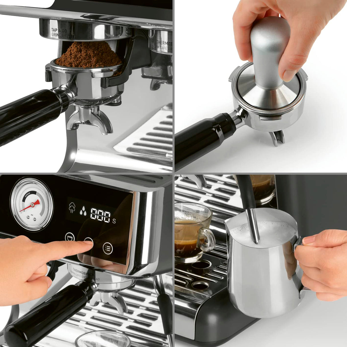 BEEM ESPRESSO-GRIND-EXPERT Colador Espresso Premium con Molinillo | 2 Termobloques para la Preparación simultánea de Espresso y Microespuma de Leche | Display de Extracción y Molido