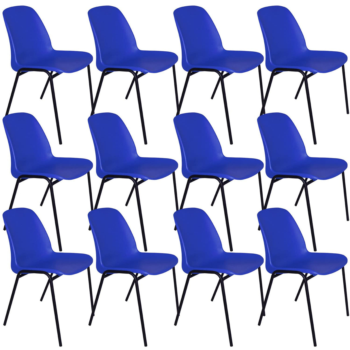 OFITURIA Silla de Oficina Sin Ruedas, Silla Confidente de Plástico con Estructura Metálica, Silla para Sala de Espera, Recepción, Reuniones, Conferencias, etc (12 Sillas, Azul)