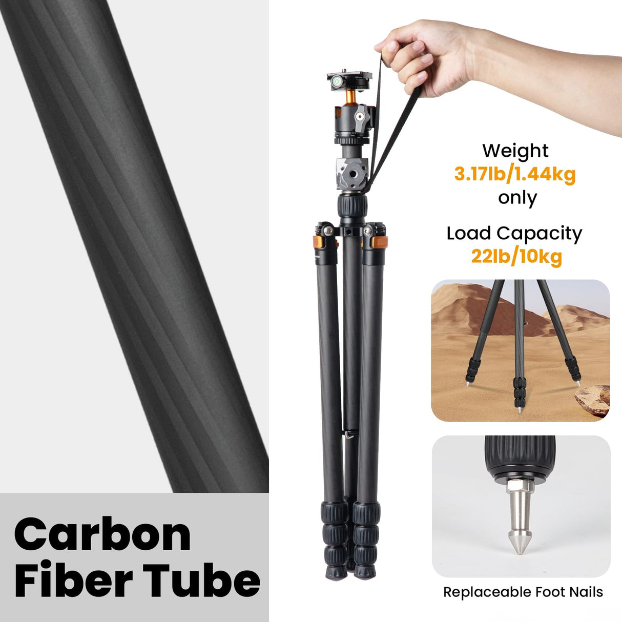 TARION Trípode de Fibra de Carbono para cámara de - 67 Pulgadas trípode Profesional DSLR con Doble rótula panorámica Zapata fría trípode de Viaje para cámaras videocámaras fotografía