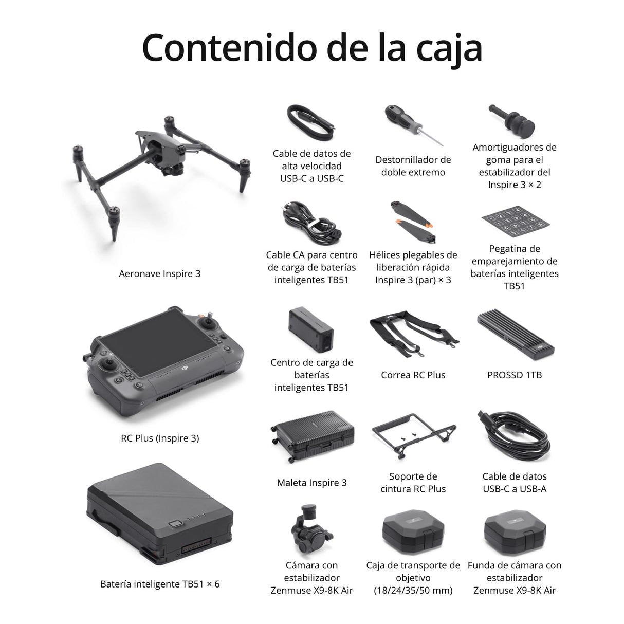 DJI - Pack estándar Inspire 3, ProRes Raw/CDNG 8K de fotograma Completo, cámara FPV Ultra Gran Angular de visión Nocturna de 1/1.8", Doble configuración de la Estructura, transmisión de vídeo O3 Pro