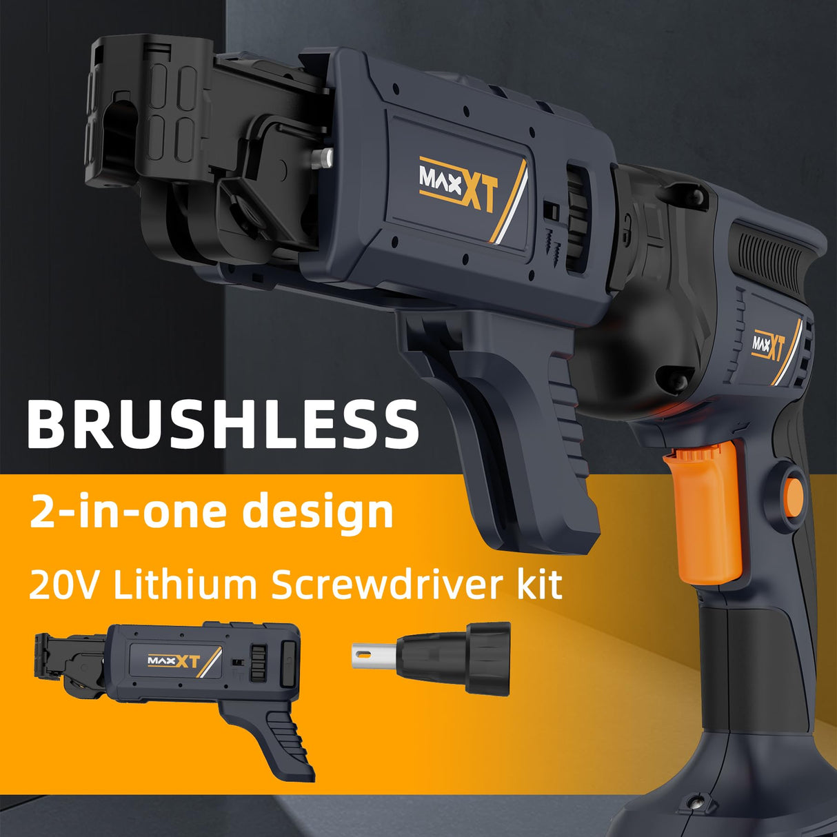 Atornillador Inalámbrico Drywall Professional, MAXXT 20V Pistola Atornilladora para Paneles de Yeso sin Escobillas Autofeed 5000RPM, Destornillador de Paneles de Yeso con Batería de 2.0Ah y Cargador