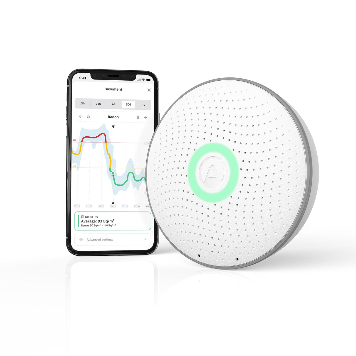Airthings 2950 Wave Radon: detector inteligente de gas radón con monitor de humedad y temperatura, preciso, intuitivo e inalámbrico