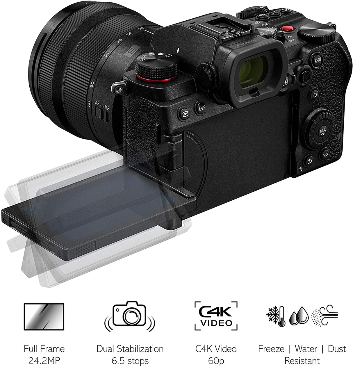 Panasonic DC-S5KS85KIT LUMIX Cámara Evil de 24 MP, Estabilizador óptico de 5 Ejes, Visor OLED, Raw, Wi-Fi, 4K + Objetivo Lumix 20-60 mm + 0bjetivo Lumix S-S85 85 mm- F1.8, Color Negro