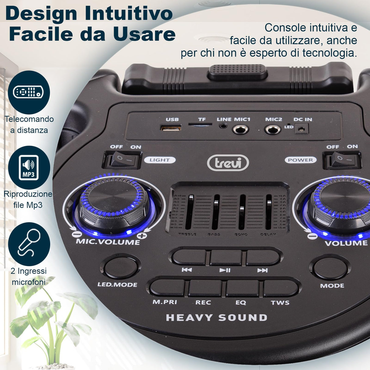 Trevi XFest XF 1400 KB - Altavoz inalámbrico de 100 W, altavoz portátil con micrófono con cable incluido, entradas USB, micro SD, entrada auxiliar y guitarra, función TWS, batería recargable integrada