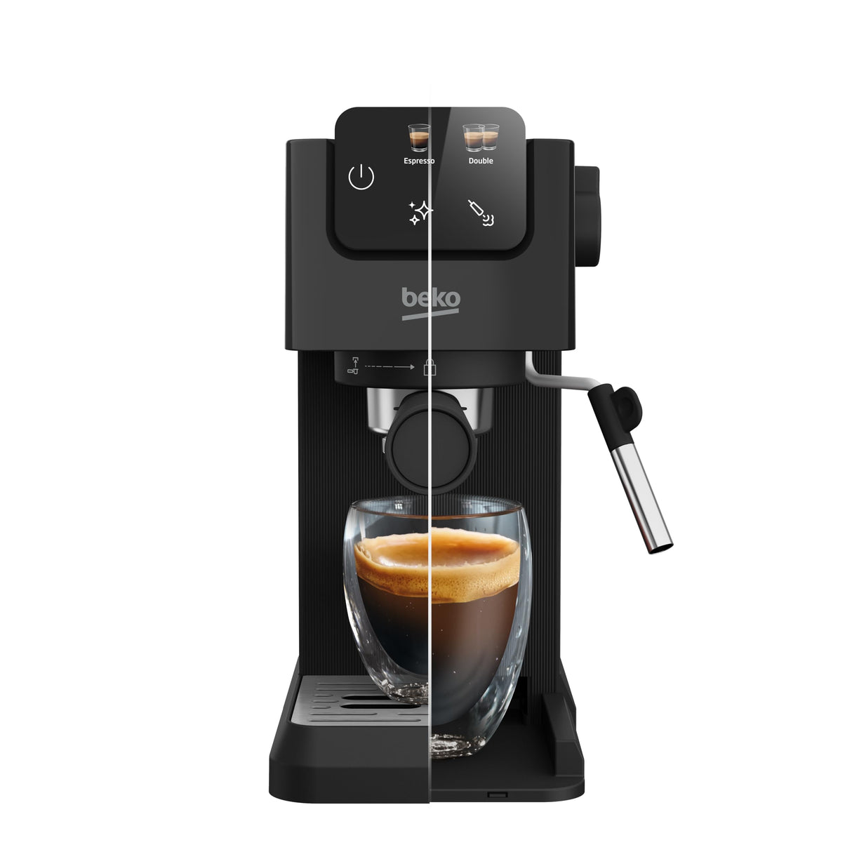 Beko CEP5302B - Cafetera espresso manual, espumador de leche integrado, 1,1 L, 15 bar, negro, 14,5 x 42,5 x 35,5 h