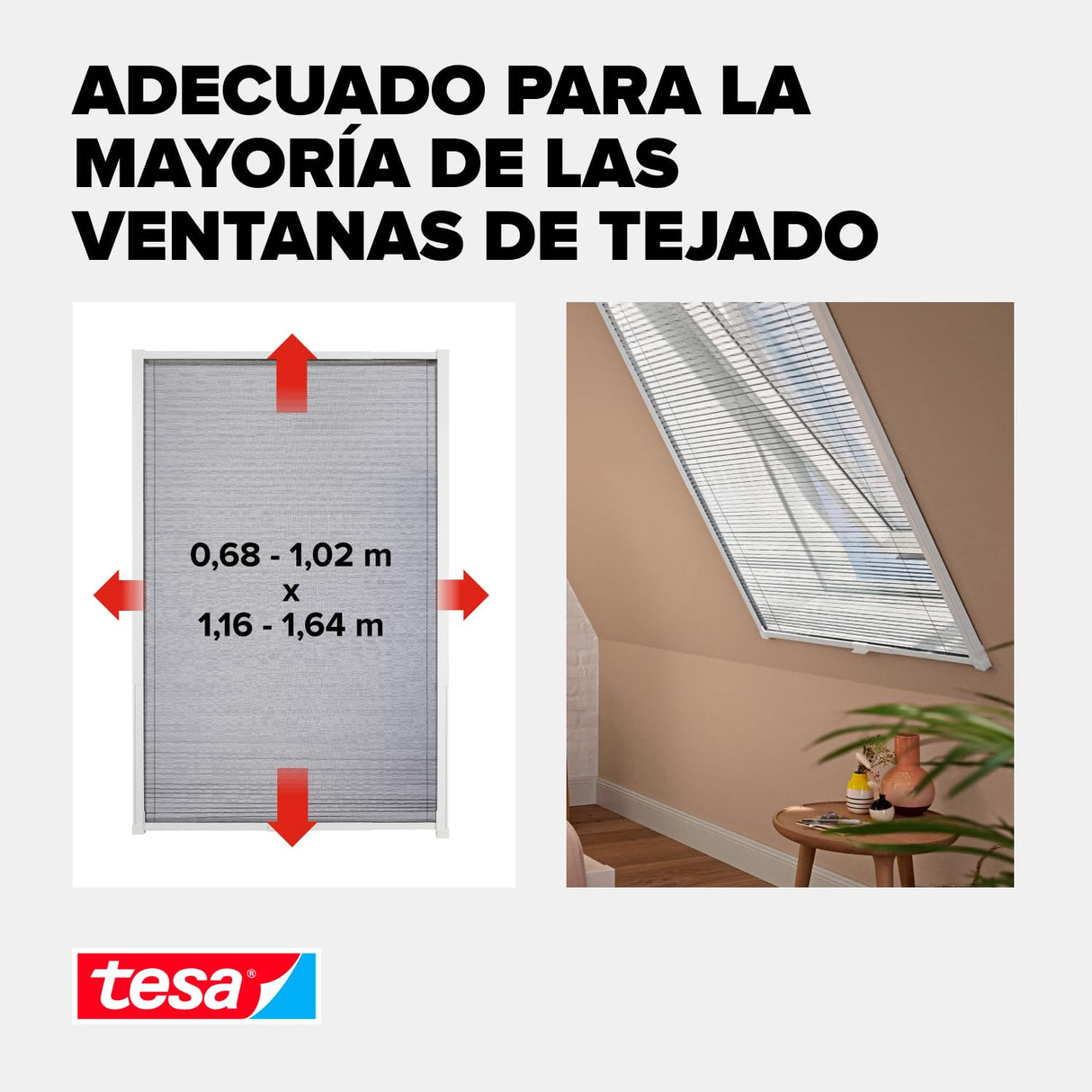 tesa® Cortina Mosquitera Plisada de Aluminio - Mosquitero Extensible para Claraboyas - Fácil Instalación sin Taladrar - Tecnología tesa Powerstrips® - Blanco