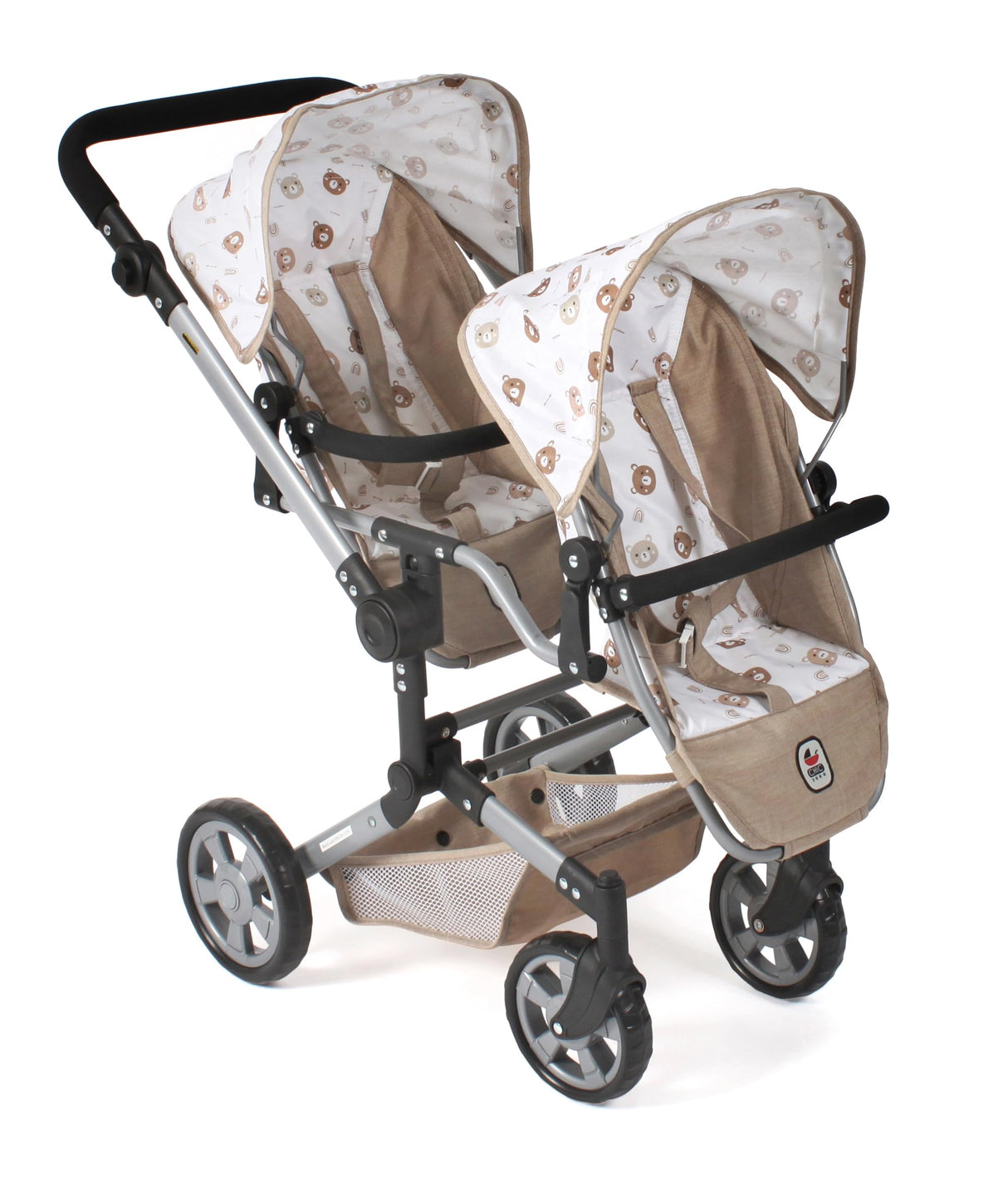 Bayer Chic 2000® Cochecito para muñecas Linus Duo – Osos Beige – Cochecito Doble Plegable – Mango Ajustable 50 – 82 cm – Muñecas de hasta 50 cm – 4-8 años