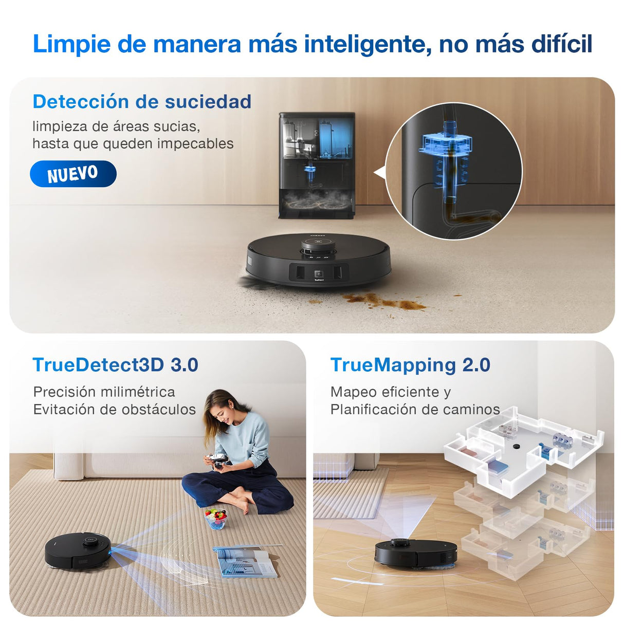 ECOVACS Deebot T30S Combo Complete: Aspiradora Robot Completa con Limpieza inalámbrica, estación Todo en uno, 11000 Pa, tecnología ZeroTangle, Sistema de Limpieza de Bordes, Agua Caliente.