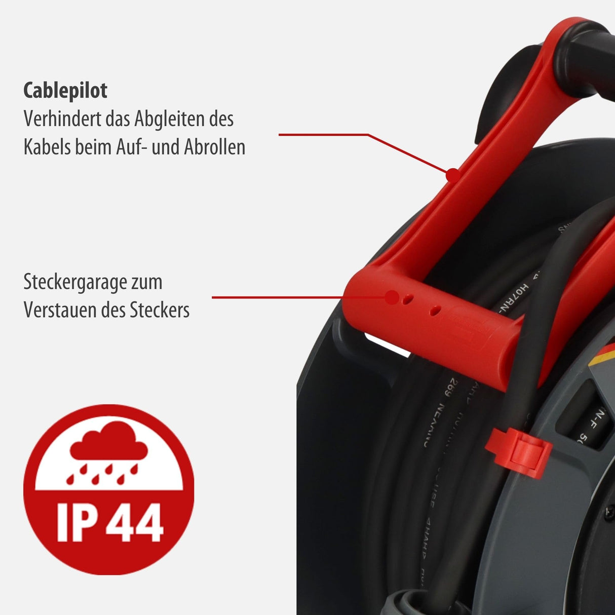 Brennenstuhl Garant CEE 1 V2 IP44 Carrete de Cable (CEE con Cable de 30 m en Negro, Fabricado en Alemania, Uso Permanente para Exteriores IP44)