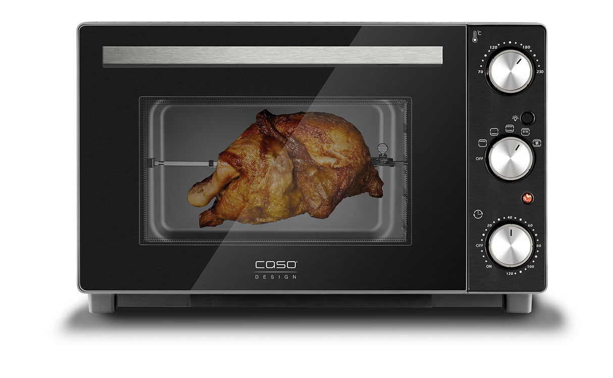 CASO TO 32 - Horno de sobremesa de acero inoxidable con Bandeja recogemigas y piedra para pizza, capacidad de 32 L, 1870 W de Potencia, hasta 230°C y 150 min - 5 modos de calor - negro