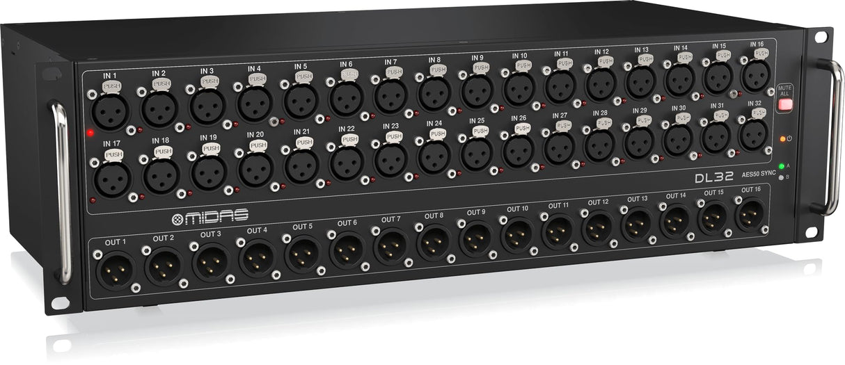 Midas DL32 Caja de escenario de 32 entradas, 16 salidas con 32 preamplificadores de micrófono Midas, interfaces ULTRANET y ADAT