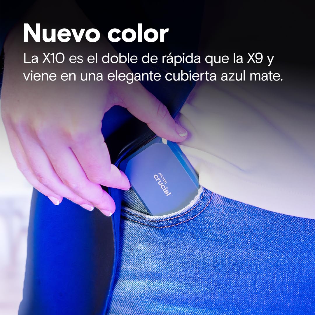 Crucial X10 8TB SSD Externo Portátil, hasta 2100MB/s, USB-C 3.2 Gen2, Clasificación IP65 de resistencia al agua y al polvo, Disco Duro Sólido Externo, Azul Mate - CT8000X10SSD9-02