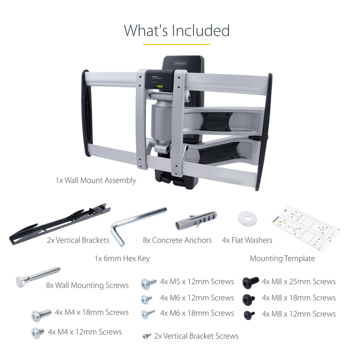 StarTech.com Soporte de Montaje Articulado de Pared para Televisores - Soporte VESA de Pared - Soporta TV Plano o Curvos de 65" o 45kg - Perfil Bajo Retraible - de Esquina (TV-WALL-MOUNT-65FS)