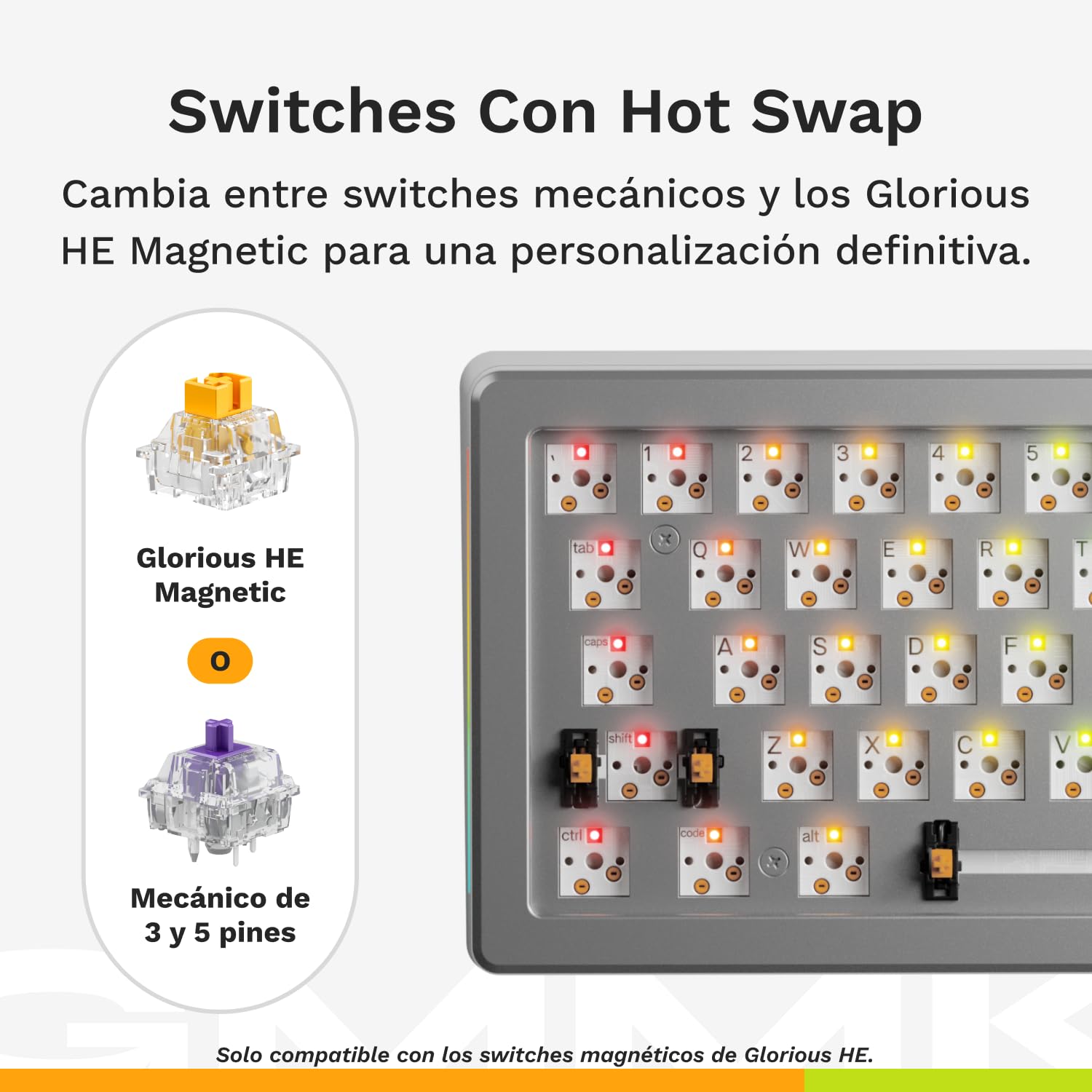 Glorious Gaming GMMK 3 Pro HE Teclado rápido Hall Effect, Carcasa Aluminio, tasa 8K, switches magnéticos/Hot Swap MX, Juntas modulares, Compacto 65% QWERTY EE.UU. (Plata)