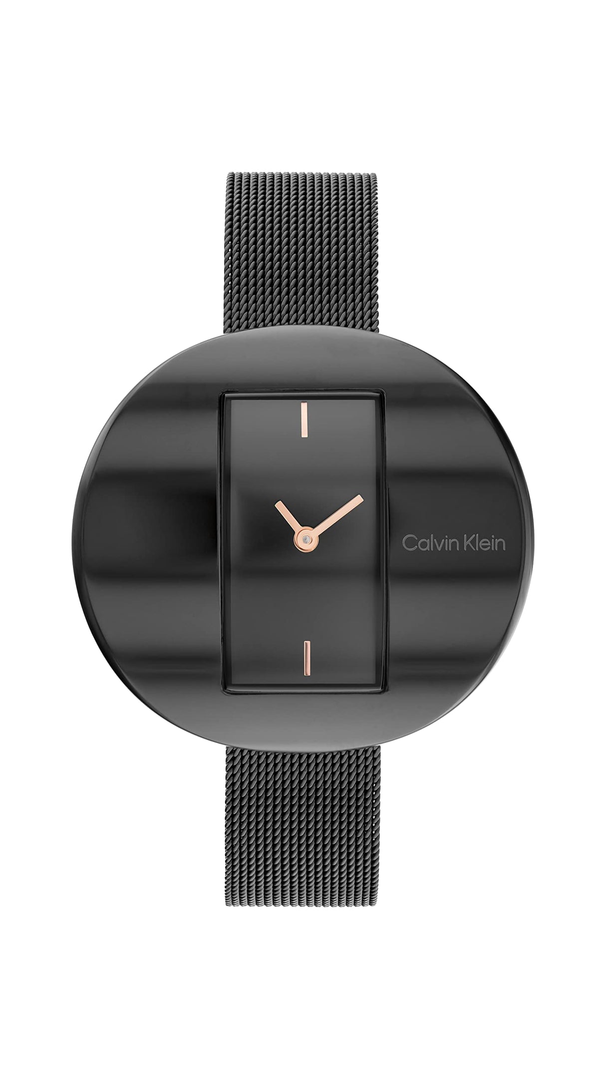 Calvin Klein Reloj Analógico de Cuarzo para Mujer Colección Circular Mesh con Correa de Malla de Acero Inoxidable Negra - 25200018
