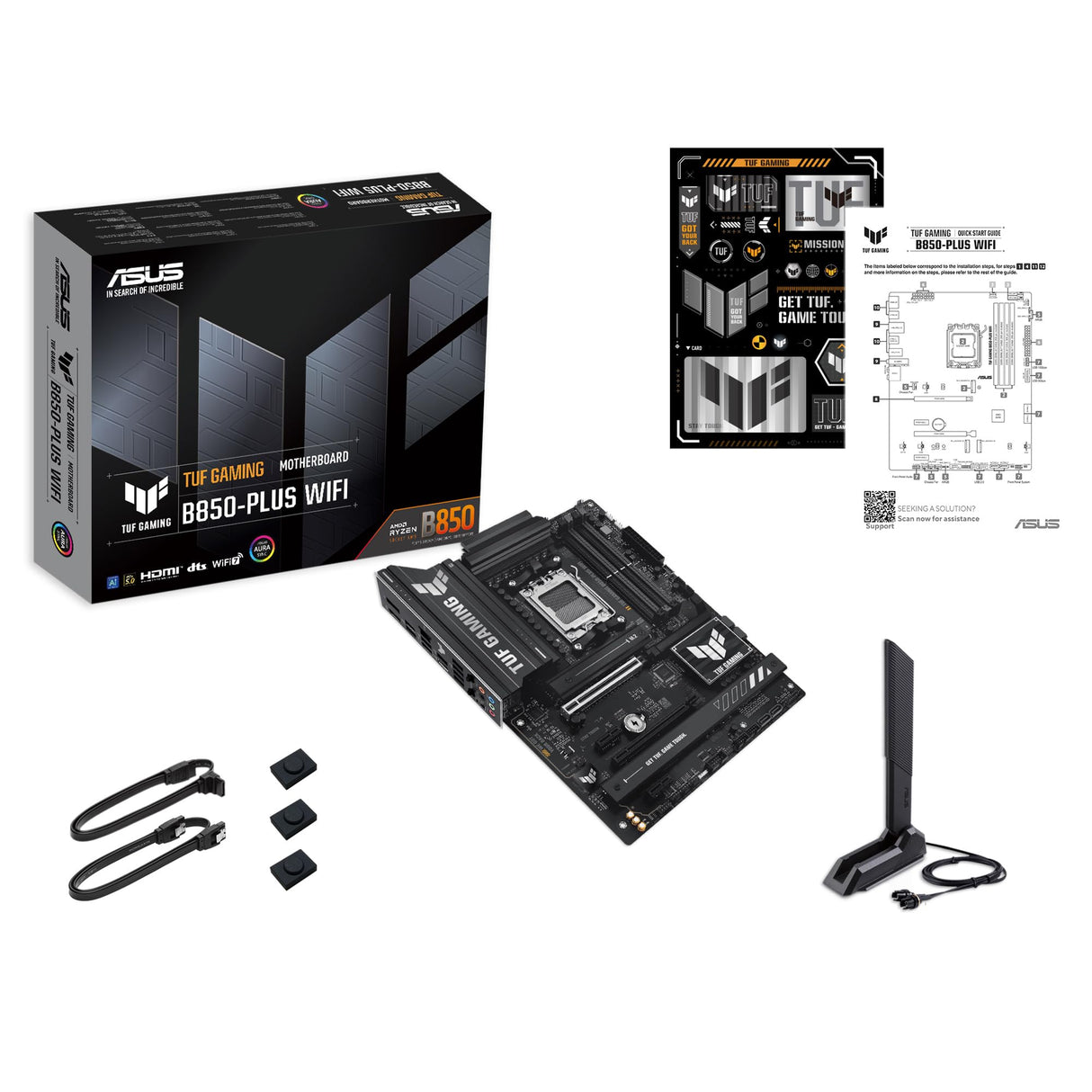 ASUS TUF GAMING B850-PLUS WIFI - Placa base AMD ATX, 14+2+1 etapas de potencia DrMOS 80A, DDR5, PCIe 5.0, 3 ranuras M.2, WiFi 7, Realtek 2.5Gb Ethernet, DisplayPort, HDMI, USB 20Gbps Tipo-C, Aura Sync