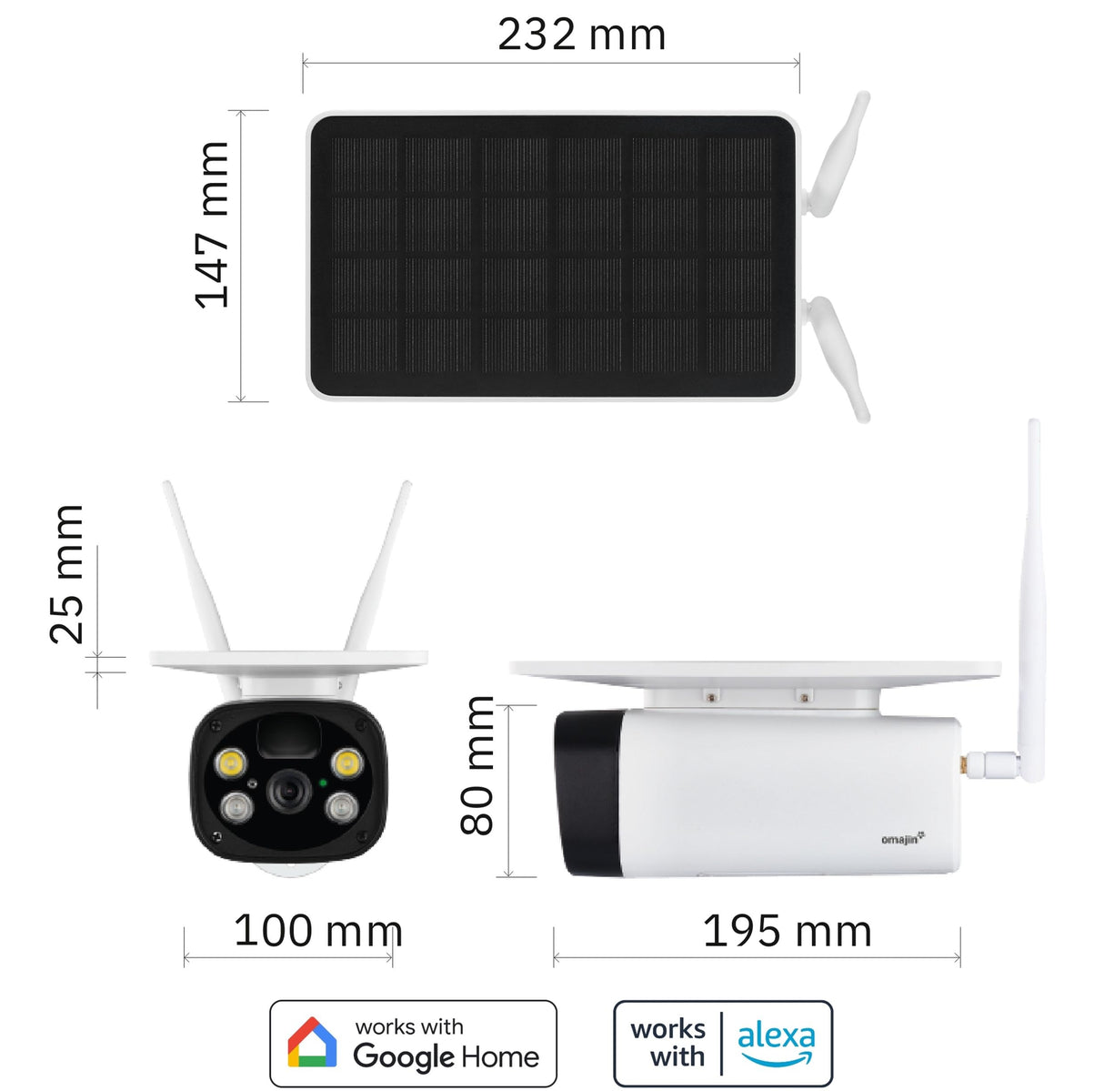 OMAJIN by Netatmo, 2 x Cámara Vigilancia Solar Exterior Inalámbrica, con Batería, Visión noct 1080P, Sirena 105dB, Detección Humana/Movimiento/Sonido, Audio bidireccional, SD/Cloud, IP55, OBU-2OSC