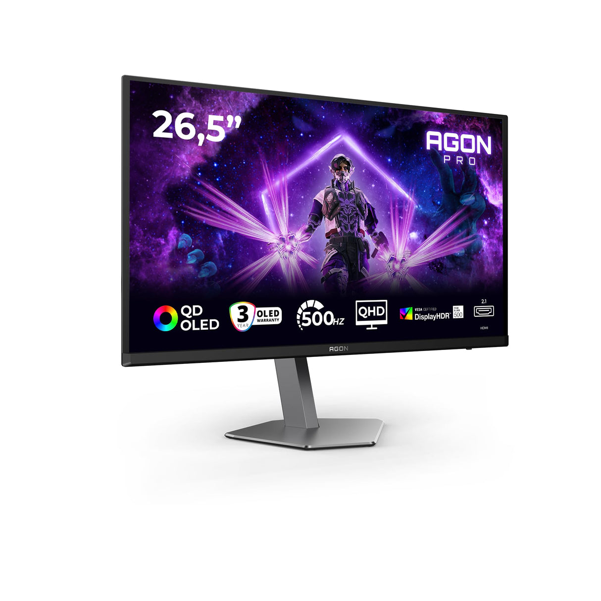 AOC Agon Pro AG276QKD2 Monitor 27 Pulgadas, 500Hz Panel QD-OLED, 0.03ms GtG, HDR500 TrueBlack, Adaptive Sync, G-Sync Comp., Altavoces, Altura Ajustable (2560x1440 HDMI 2X 2.1 DP 1x 2.1 USB Hub) Negro