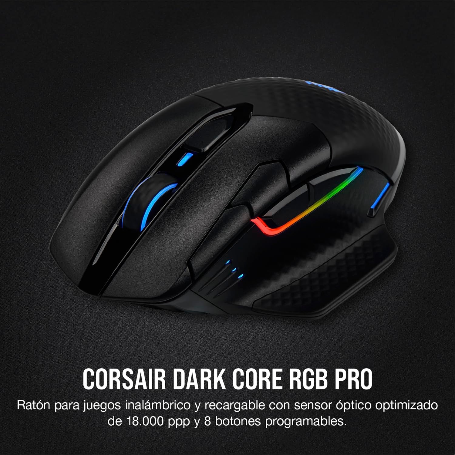 Corsair DARK CORE RGB PRO Ratón Inalámbrico FPS/MOBA para Juegos - 18.000 PPP - 8 Botones Programables - Inalámbrico Sub-1ms - Compatible con iCUE - PC, Mac, PS5, PS4, Xbox - Negro
