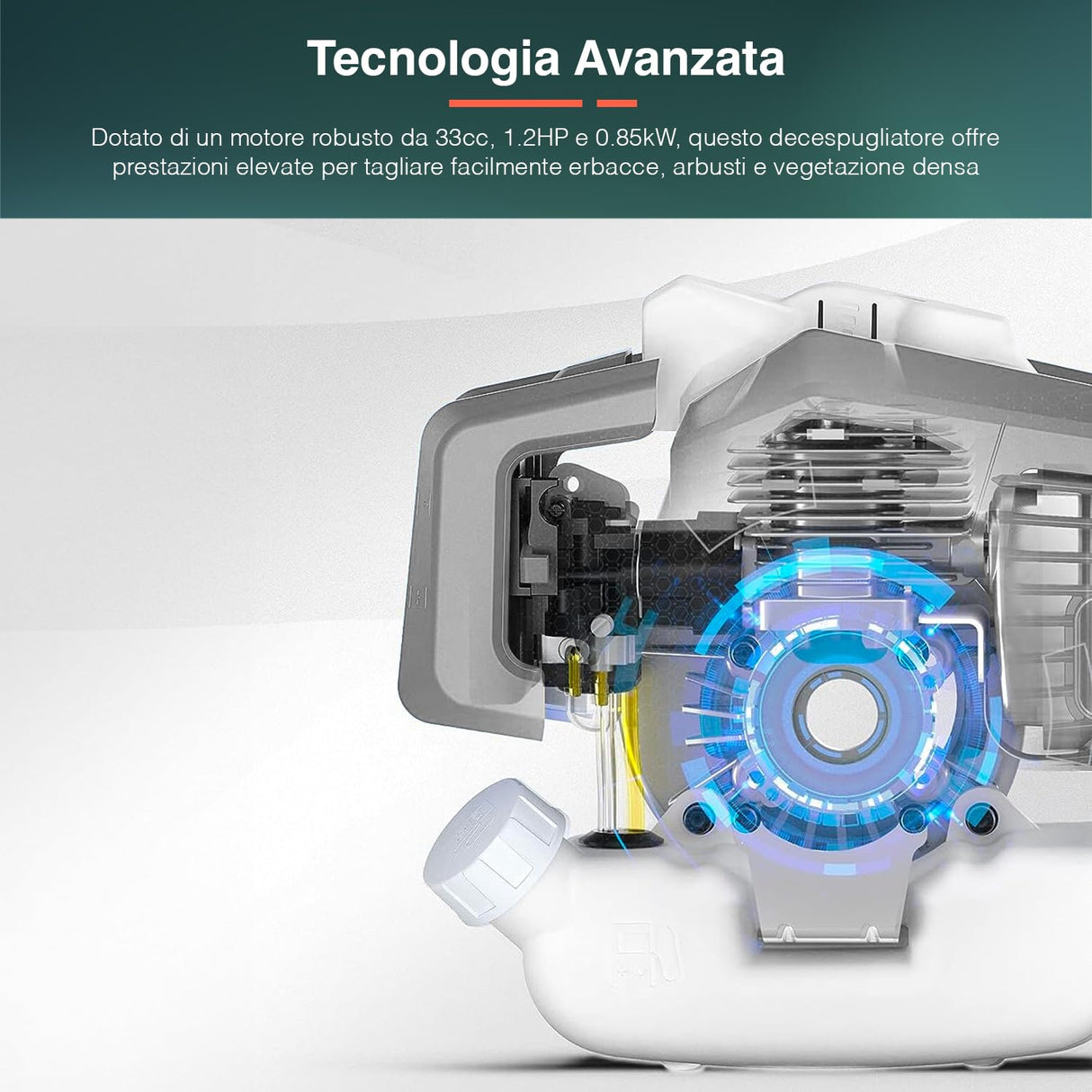 Avilia Desbrozadora de explosión de 33 CC con depósito de 120 l – Cortacésped Profesional 1,2 HP, Mango antivibración, Disco de Acero de 3 Dientes, Cabezal de Hilo Tap&Go, 2 Tiempos, carburador