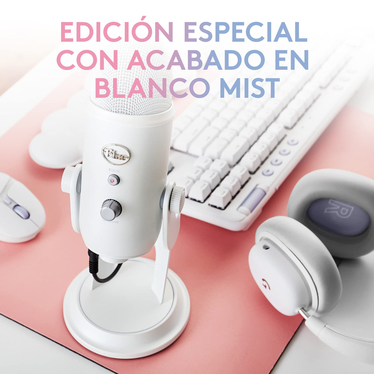 Logitech G Blue Yeti Micrófono USB para Streaming de Gaming, Software Blue VO!CE, PC, Podcast, Estudio, Mic para Ordenador, Temas únicos de Streamlabs, Acabado de Edición Especial - Blanco