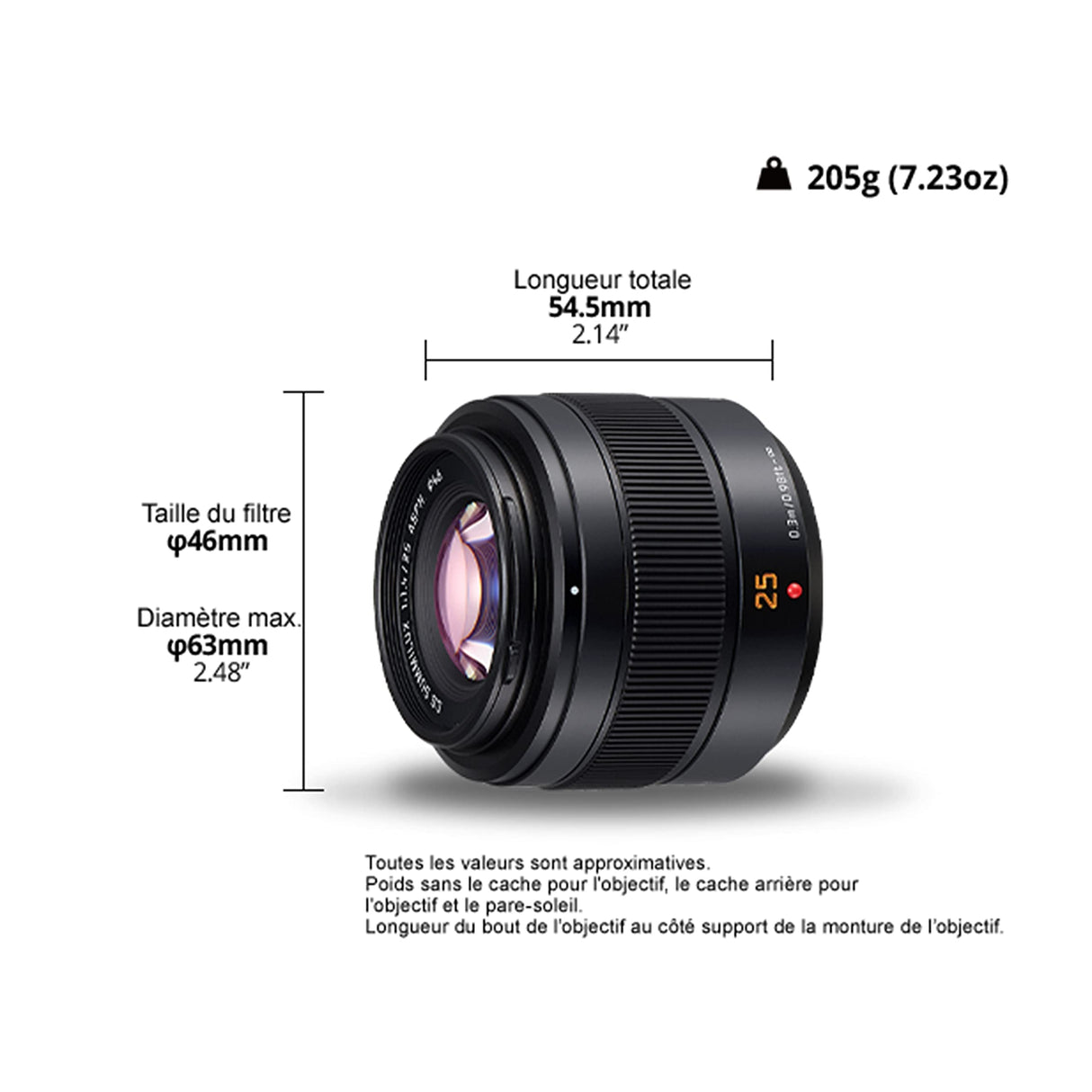 Panasonic LUMIX G H-XA025E - Objetivo LEICA DG SUMMILUX (25 mm, F1.4 ASPH, objetivo único, distancia focal 25mm, Micro Cuatro Tercios, 50 mm equivalente 35mm, apertura máxima F1.4, filtro 46mm) negro
