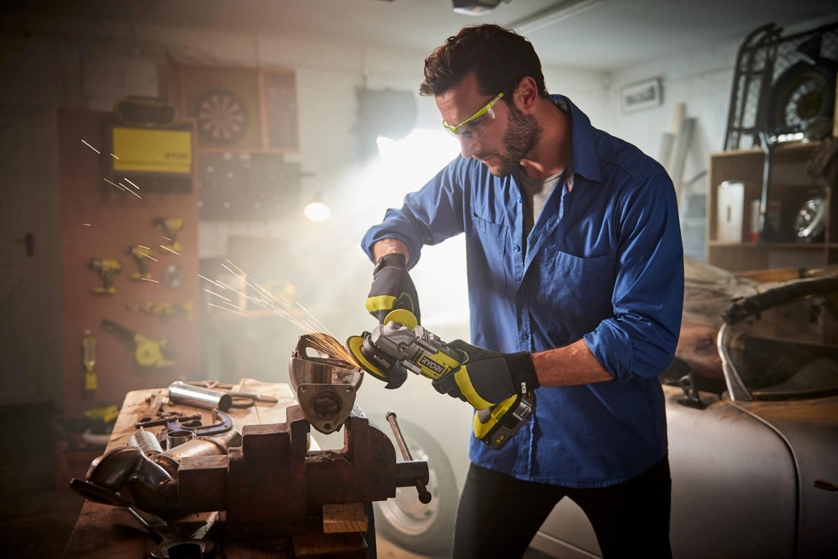 Ryobi - Amoladora angular BRUSHLESS 18V Ø125 mm - 11.000 rpm - Incluye 1 batería Lithium+ 5,0 Ah, cargador rápido y disco de desbaste - R18AG7-150GZL