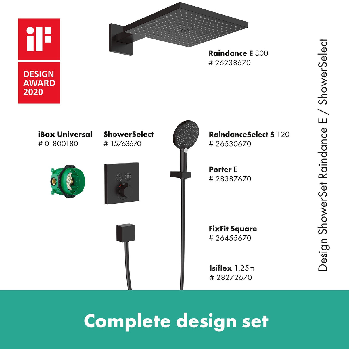 hansgrohe Raindance E - set de ducha empotrado, ducha de mano, termostato ShowerSelect, set básico, flexo ducha 160cm, soporte, ducha fija, alcachofa de ducha (2 tipos de chorro), negro mate, 27939670
