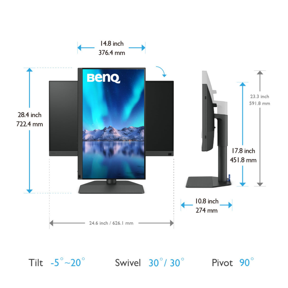 BenQ SW272Q Monitor para edición fotográfica 2K de 27 Pulgadas USB-C 90 W 99% Adobe RGB
