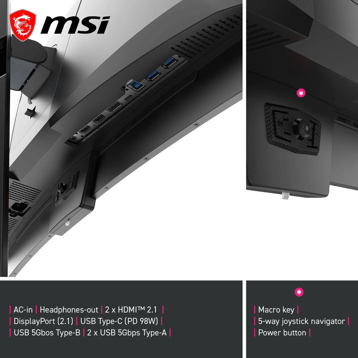 MSI MPG 341CQR X36 - Monitor Gaming 34" UWQHD (3440 x 1440, 1800R), 5ª Gen QD-OLED, 360Hz, 0,03ms, HDR Customization, Adaptive-Sync, KVM, HDMI 2.1, DP 2.1, USB-C (98 W PD), AI Vision, Negro