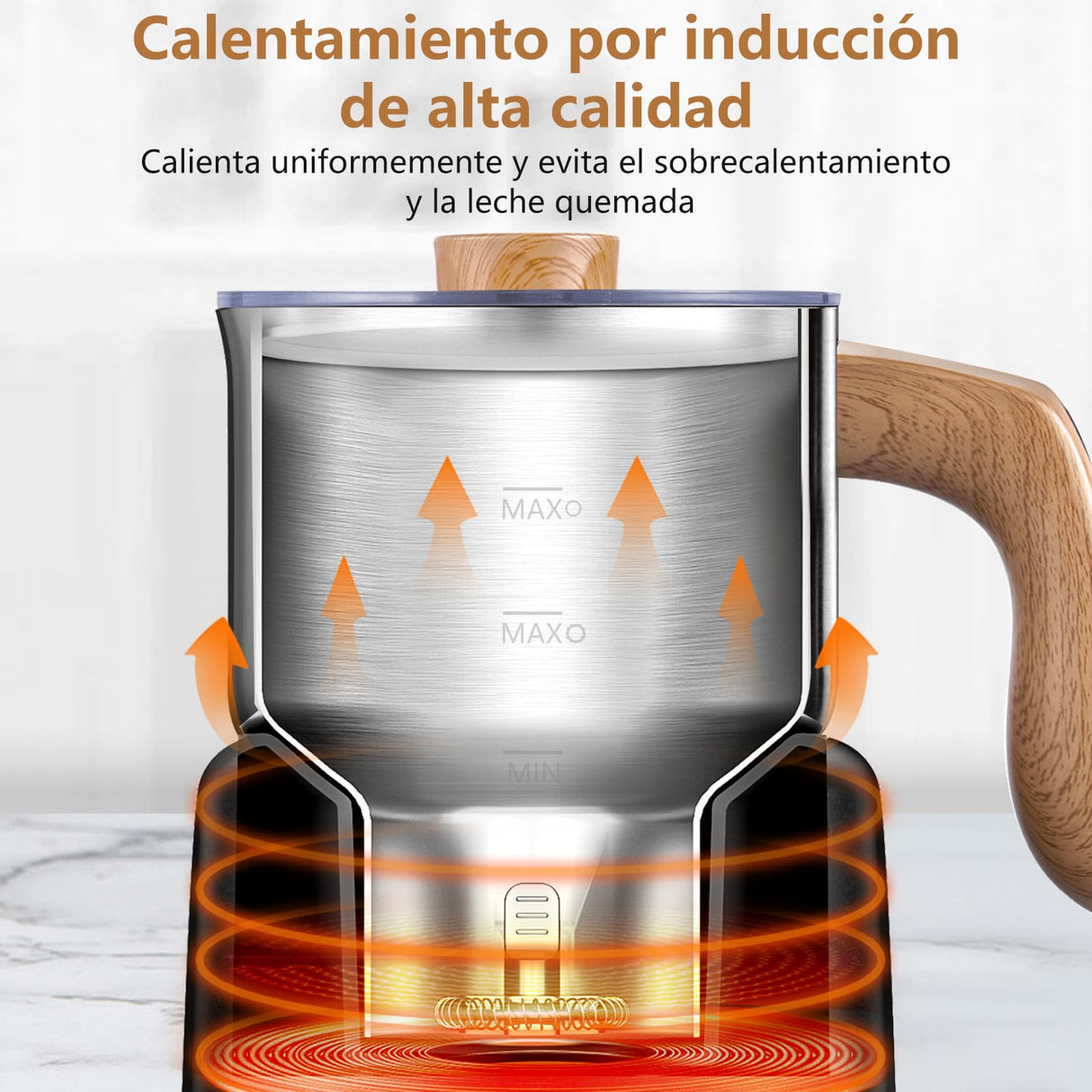 AMZCHEF 8-IN-1 Espumador de Leche Electrico 550 W | 600ml Calentador de Leche para Espumar Leche Caliente y Fría, Leche Caliente, Leche con Chocolate, Comida para Bebé a Base de Leche | Negro